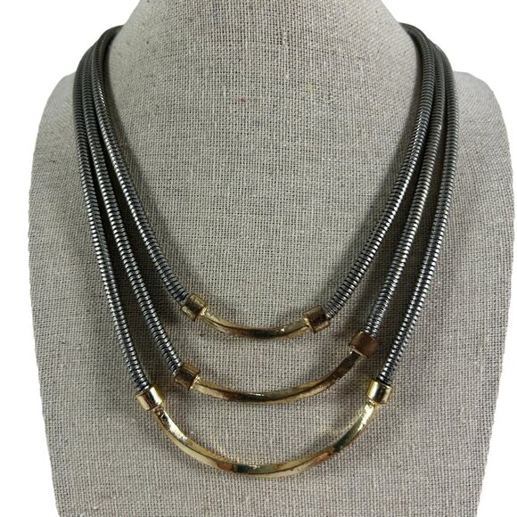 Charming Charlie 3 Tier Necklace Mixed Metal Silver Tone Snake Chain Gold Tone - Picture 9 of 9